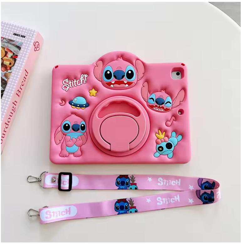 Stitch iPad Case with 360° Stand – Shockproof Silicone Kids Cover