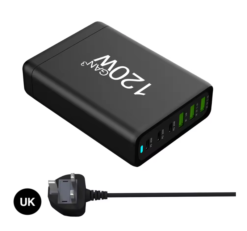 120W GaN Fast Charger 6 Ports – USB-C & USB Wall Charger with US, EU, UK & AU Plug