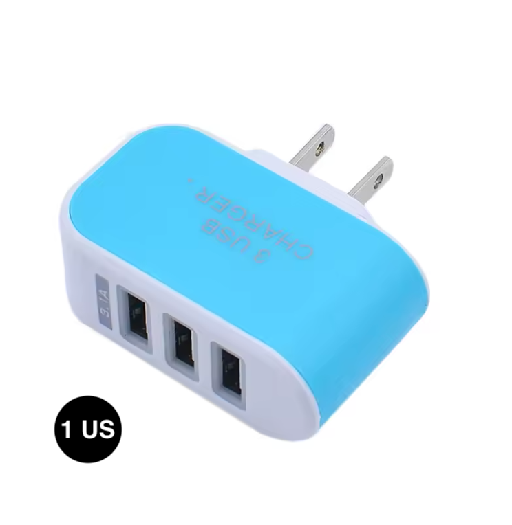 Compact 3 USB Wall Charger – Dual US & EU Plug Travel Adapter