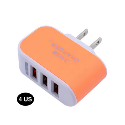 Compact 3 USB Wall Charger – Dual US & EU Plug Travel Adapter