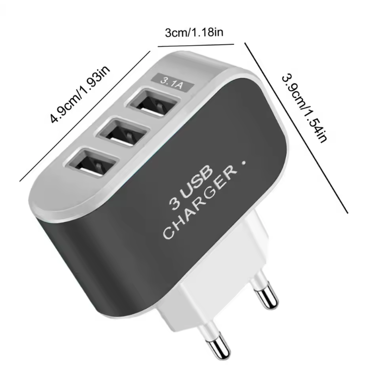 Compact 3 USB Wall Charger – Dual US & EU Plug Travel Adapter
