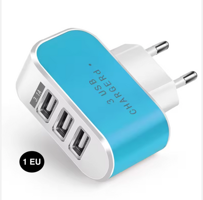 Compact 3 USB Wall Charger – Dual US & EU Plug Travel Adapter