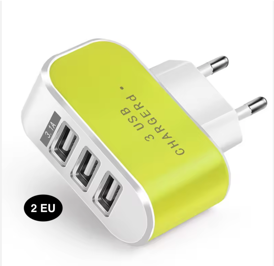 Compact 3 USB Wall Charger – Dual US & EU Plug Travel Adapter