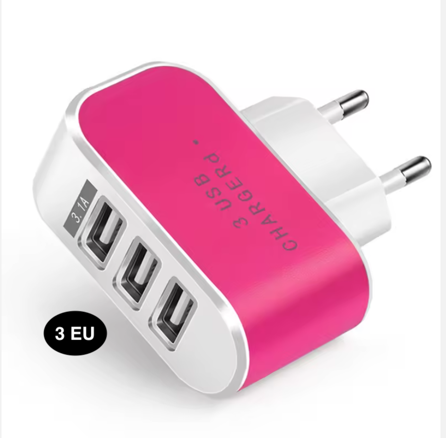 Compact 3 USB Wall Charger – Dual US & EU Plug Travel Adapter