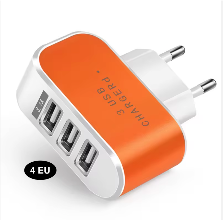 Compact 3 USB Wall Charger – Dual US & EU Plug Travel Adapter