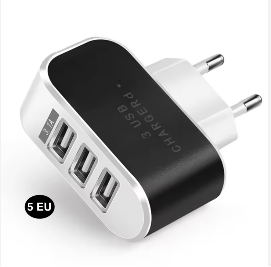 Compact 3 USB Wall Charger – Dual US & EU Plug Travel Adapter