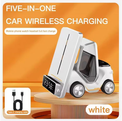 5-in-1 Wireless Charging Station with Alarm Clock – Fast Charger for iPhone, Apple Watch & AirPods