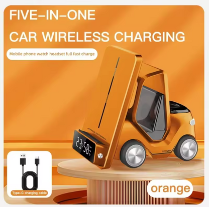 5-in-1 Wireless Charging Station with Alarm Clock – Fast Charger for iPhone, Apple Watch & AirPods