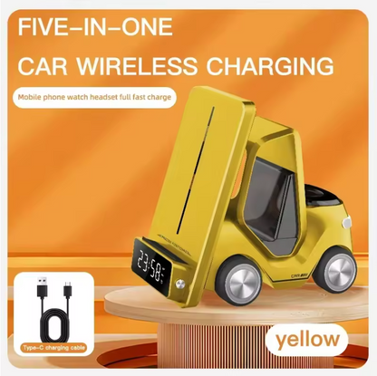 5-in-1 Wireless Charging Station with Alarm Clock – Fast Charger for iPhone, Apple Watch & AirPods