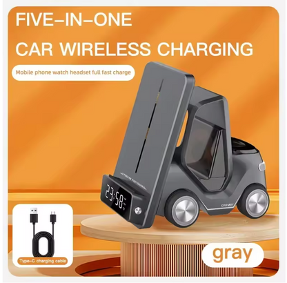 5-in-1 Wireless Charging Station with Alarm Clock – Fast Charger for iPhone, Apple Watch & AirPods