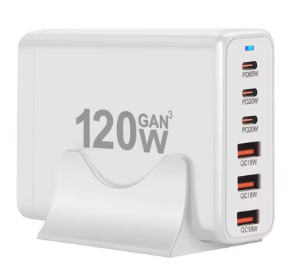 120W GaN Fast Charger 6 Ports – USB-C & USB Wall Charger with US, EU, UK & AU Plug