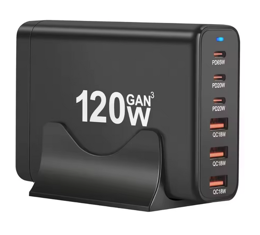 120W GaN Fast Charger 6 Ports – USB-C & USB Wall Charger with US, EU, UK & AU Plug