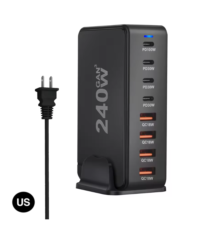240W GaN Desktop Charger – 8 USB-C Ports with PD Fast Charging | US / EU / UK / AU Plug