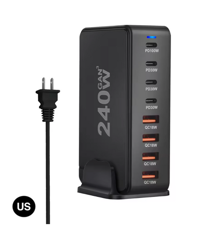 240W GaN Desktop Charger – 8 USB-C Ports with PD Fast Charging | US / EU / UK / AU Plug