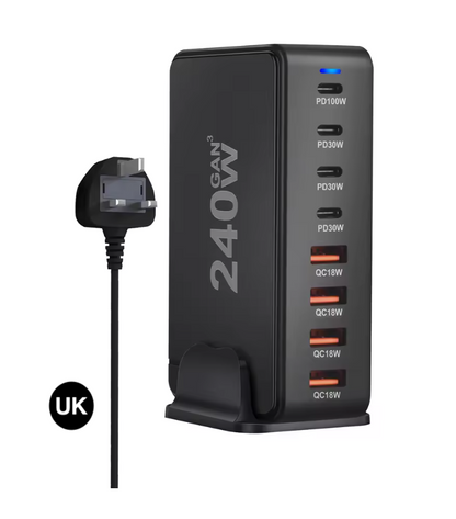 240W GaN Desktop Charger – 8 USB-C Ports with PD Fast Charging | US / EU / UK / AU Plug