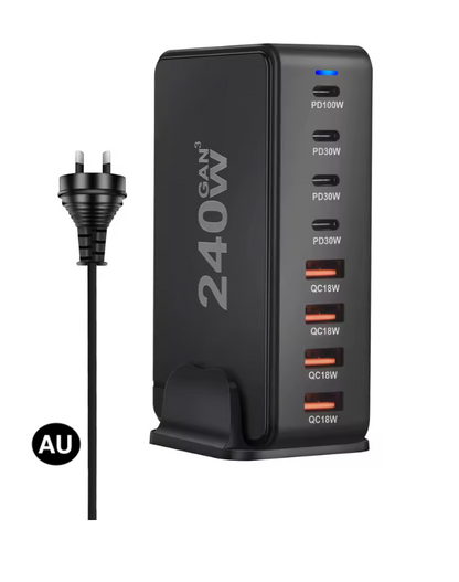 240W GaN Desktop Charger – 8 USB-C Ports with PD Fast Charging | US / EU / UK / AU Plug