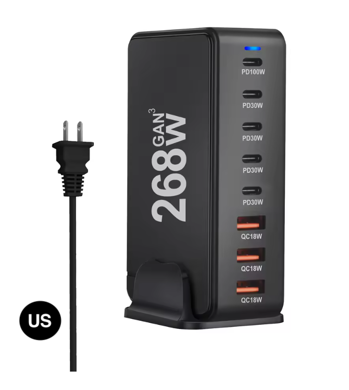 268W GaN Fast Charger – 8 USB-C Ports Desktop Charging Station with US/ EU / UK / AU Plug