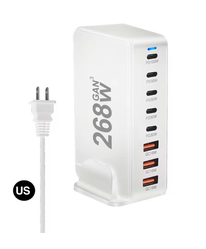 268W GaN Fast Charger – 8 USB-C Ports Desktop Charging Station with US/ EU / UK / AU Plug