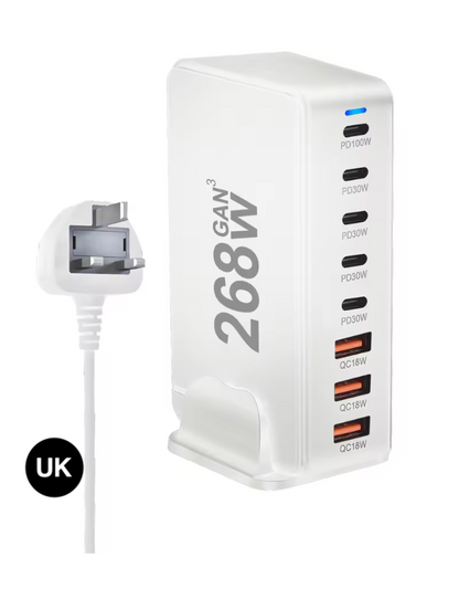 268W GaN Fast Charger – 8 USB-C Ports Desktop Charging Station with US/ EU / UK / AU Plug