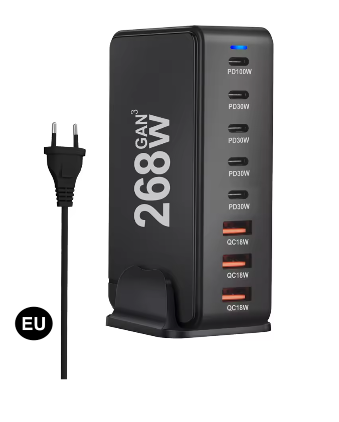 268W GaN Fast Charger – 8 USB-C Ports Desktop Charging Station with US/ EU / UK / AU Plug