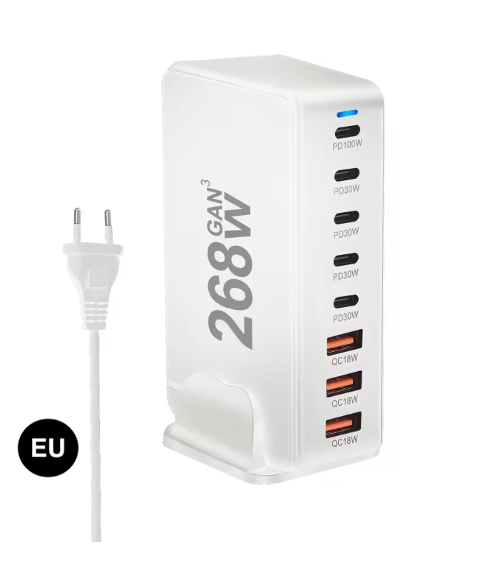 268W GaN Fast Charger – 8 USB-C Ports Desktop Charging Station with US/ EU / UK / AU Plug