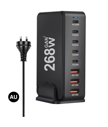 268W GaN Fast Charger – 8 USB-C Ports Desktop Charging Station with US/ EU / UK / AU Plug