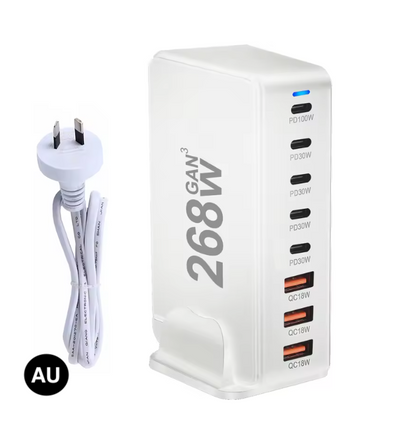 268W GaN Fast Charger – 8 USB-C Ports Desktop Charging Station with US/ EU / UK / AU Plug