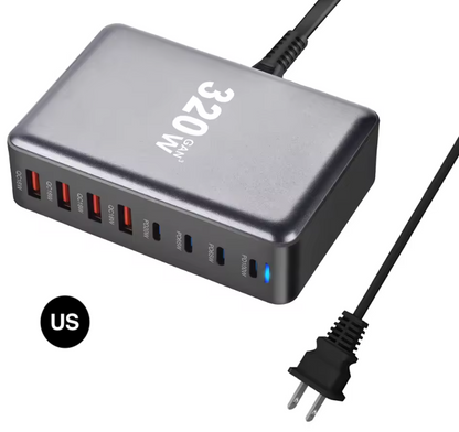 320W GaN Fast Charging Station with US/ UK / EU / AU Plug – Multi-Port Power Charger