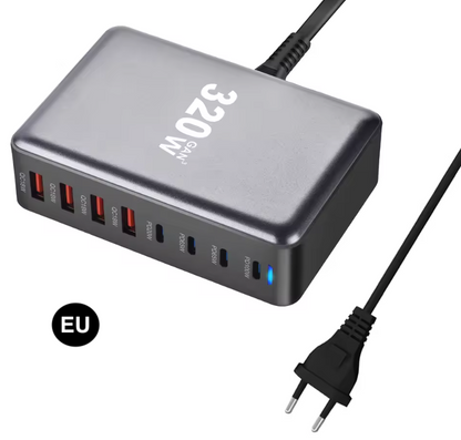 320W GaN Fast Charging Station with US/ UK / EU / AU Plug – Multi-Port Power Charger