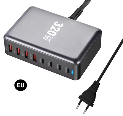 320W GaN Fast Charging Station with US/ UK / EU / AU Plug – Multi-Port Power Charger