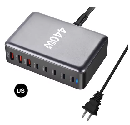440W GaN Fast Charging Station with US / UK / EU / AU Plug – Multi-Port Power Charger