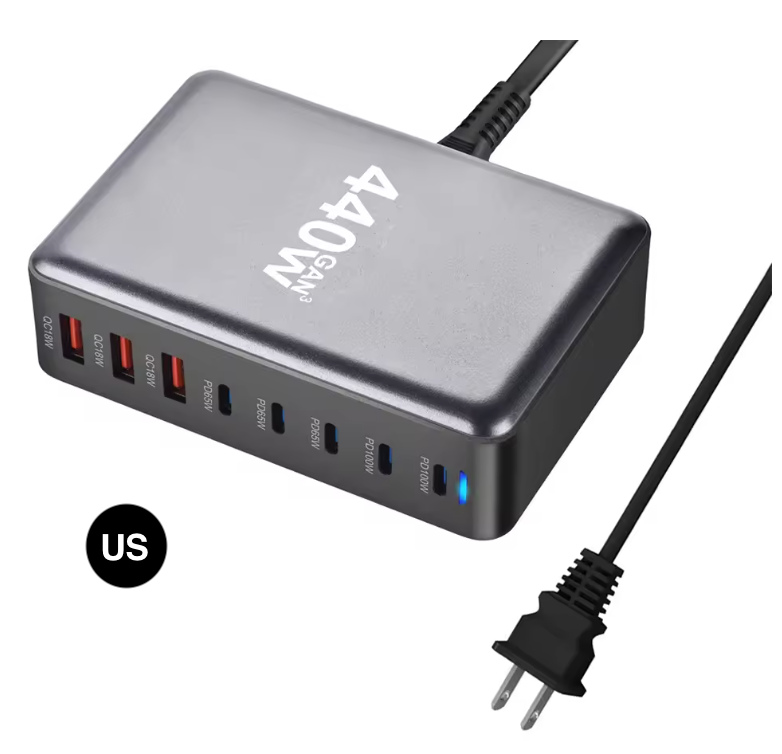 440W GaN Fast Charging Station with US / UK / EU / AU Plug – Multi-Port Power Charger
