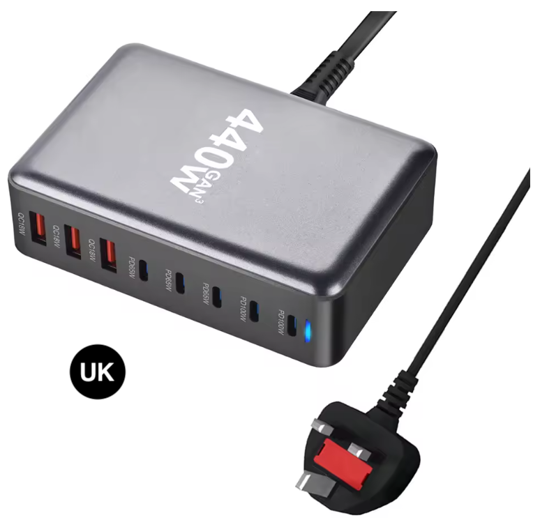 440W GaN Fast Charging Station with US / UK / EU / AU Plug – Multi-Port Power Charger