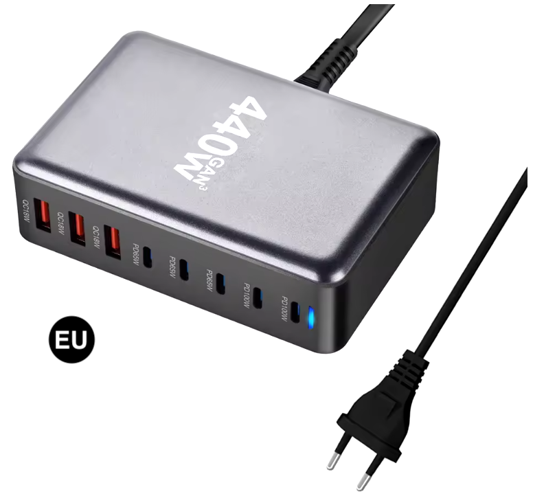 440W GaN Fast Charging Station with US / UK / EU / AU Plug – Multi-Port Power Charger