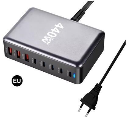 440W GaN Fast Charging Station with US / UK / EU / AU Plug – Multi-Port Power Charger