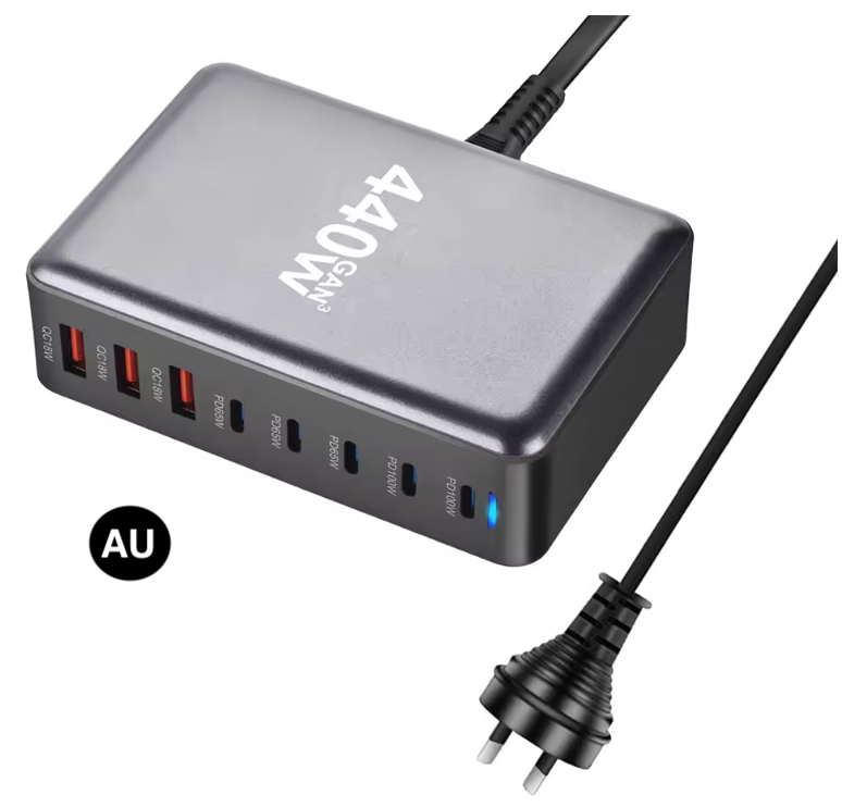 440W GaN Fast Charging Station with US / UK / EU / AU Plug – Multi-Port Power Charger