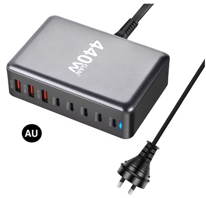 440W GaN Fast Charging Station with US / UK / EU / AU Plug – Multi-Port Power Charger