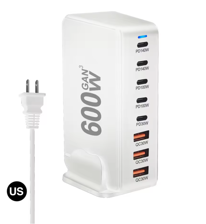 600W GaN Fast Charging Station with US / UK / EU / AU Plug – Multi-Port Power Charger