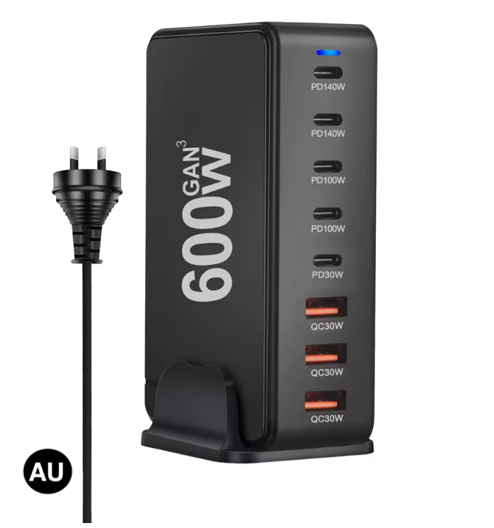 600W GaN Fast Charging Station with US / UK / EU / AU Plug – Multi-Port Power Charger