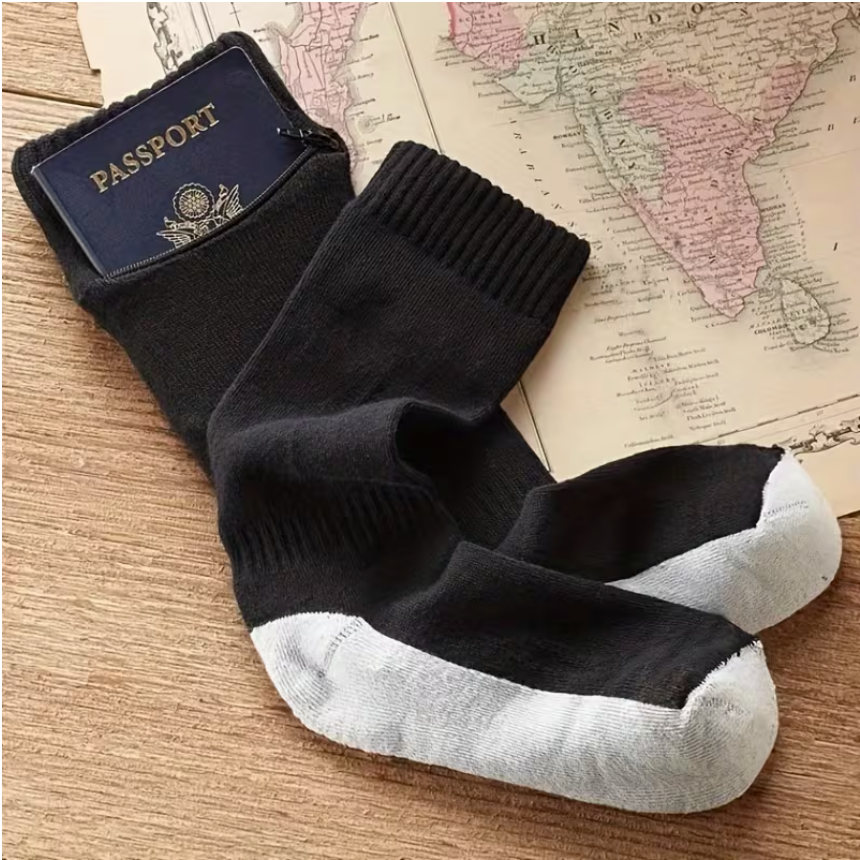 Security Travel Socks with Hidden Zipper Pocket – Keep Cash, Cards & Passport Safe