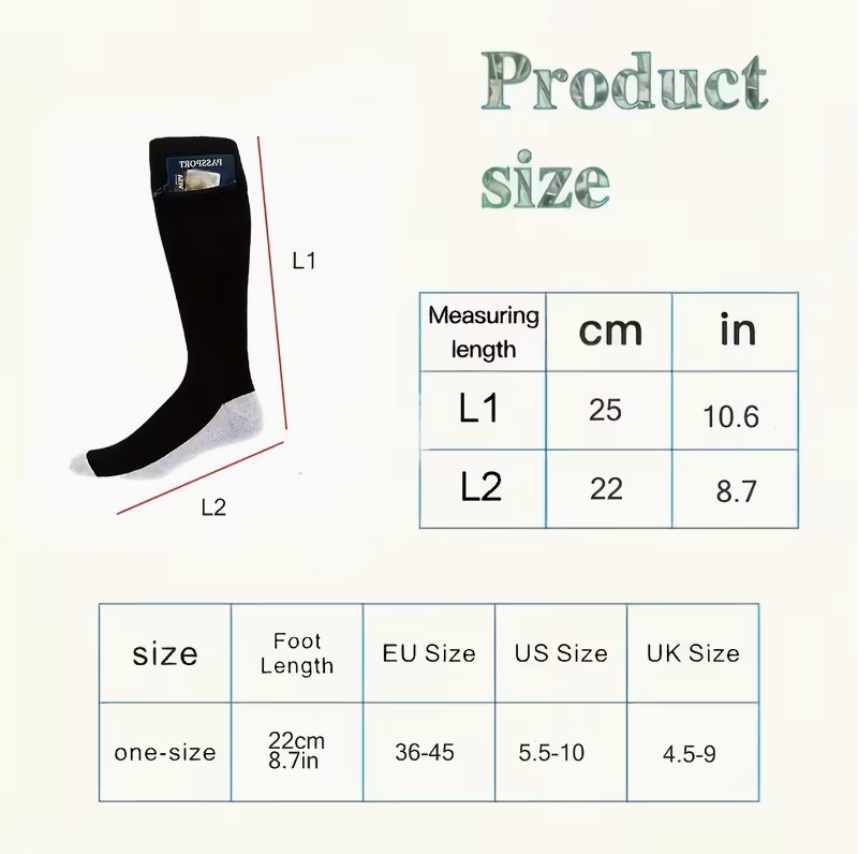 Security Travel Socks with Hidden Zipper Pocket – Keep Cash, Cards & Passport Safe