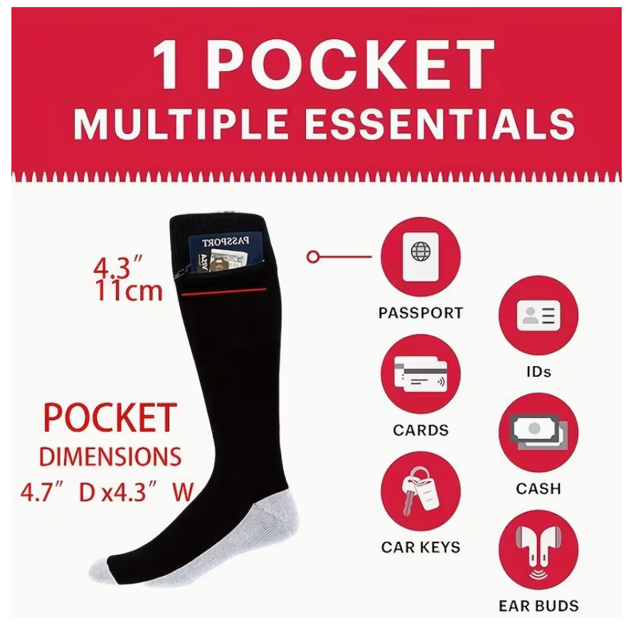 Security Travel Socks with Hidden Zipper Pocket – Keep Cash, Cards & Passport Safe