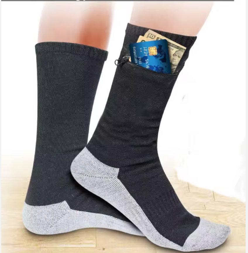Security Travel Socks with Hidden Zipper Pocket – Keep Cash, Cards & Passport Safe