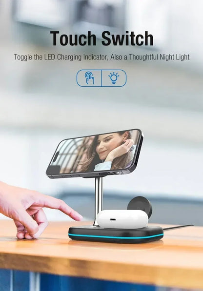 3-in-1 Magnetic Wireless Charging– Fast Charger Stand for iPhone, Apple Watch & AirPods