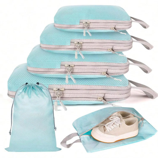 6-Piece Packing Cubes Set – Compressible Travel Organizer Bags
