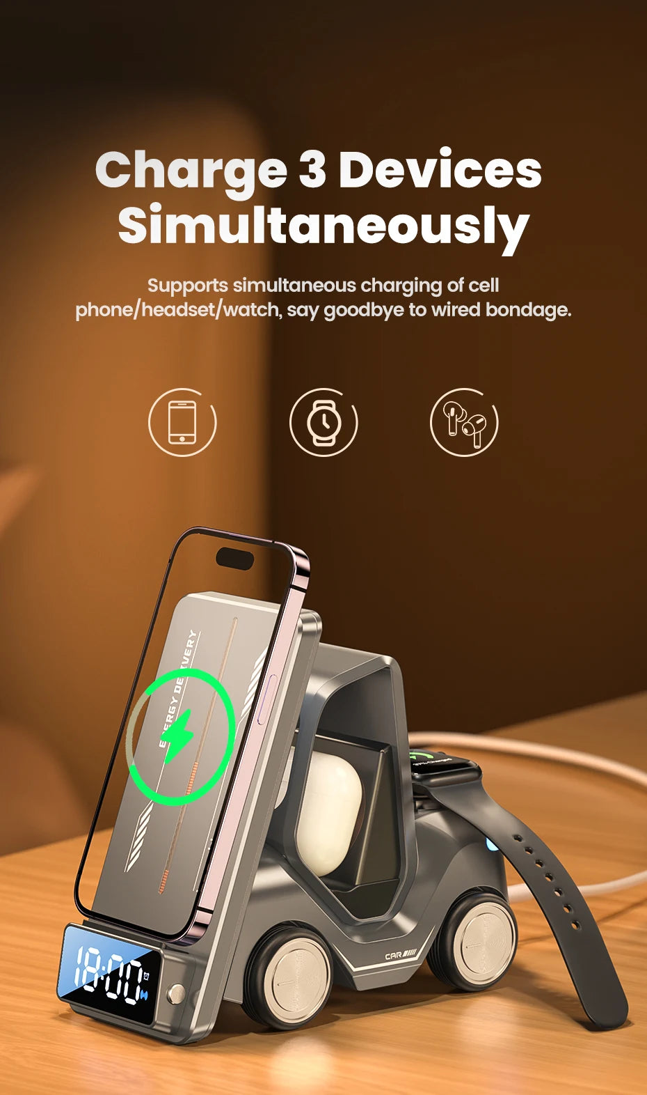 5 in 1 Wireless Charger Phone Stand For iPhone 15 14 13 15W Fast Charging Magnetic Dock Station For Apple Watch Earphones