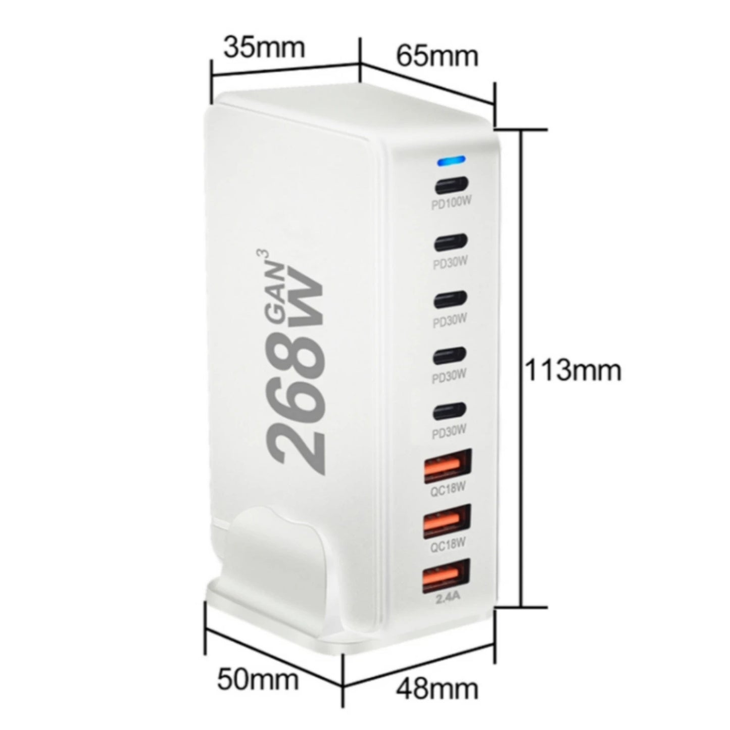 268W GaN Desktop Charger 8-Port USB PD Charger Quick Charge 3.0 USB Type C Fast Charger Mobile USB Charger for iPhone 15 MacBook