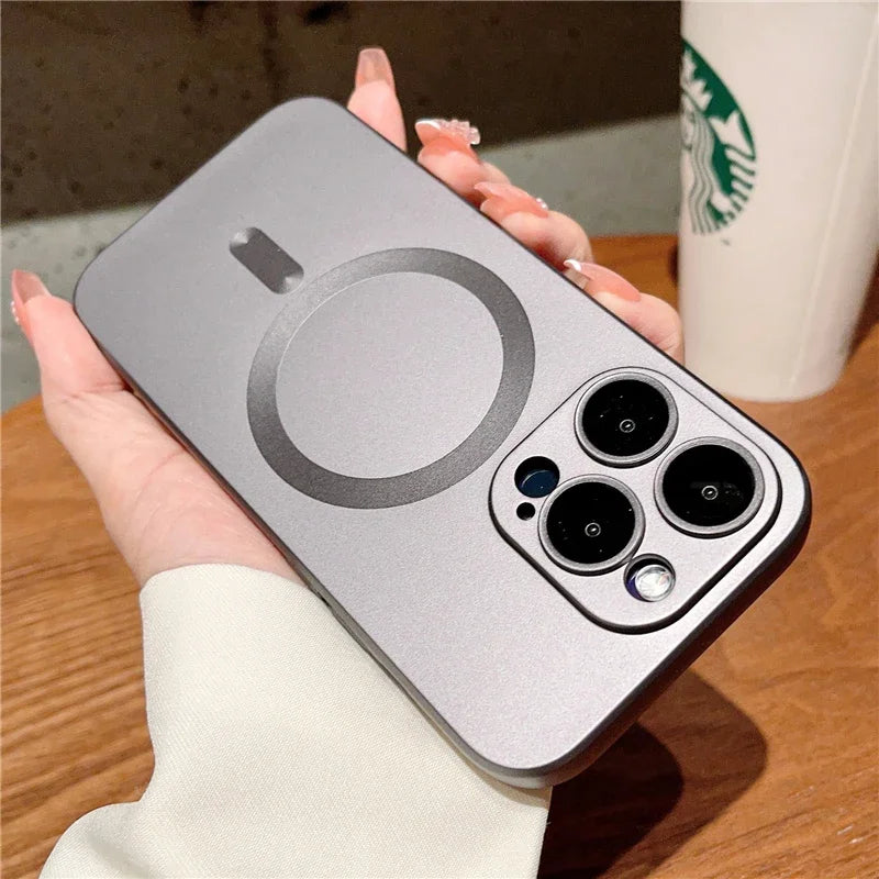Luxury MagSafe Matte Case for iPhone – Magnetic Wireless Charging Cover with Lens Protection
