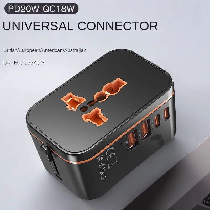 Universal Travel Adapter – Multi-Port Fast Charger for Worldwide Use