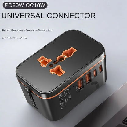 Universal Travel Adapter – Multi-Port Fast Charger for Worldwide Use